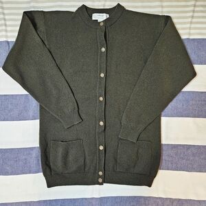 Vintage 90s Forest Green 100% Lambswool Cardigan Sweater M (Euro 40)